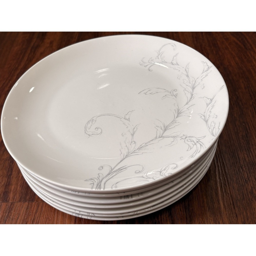 Set of 8‎ Martha Stewart White Grey Peony Floral Ceramic 10-1/2" Dinner Plates
